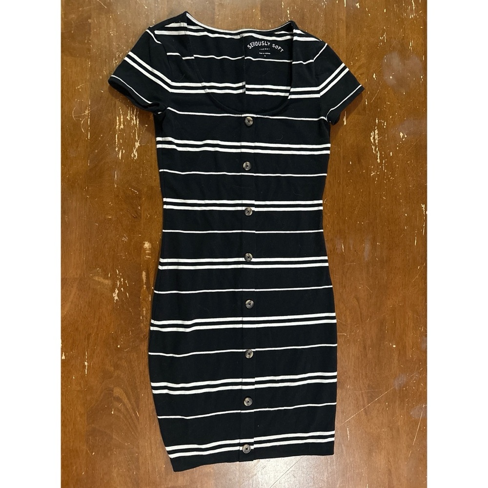 Aero Seriously Soft Black and White Button-Front Mini Dress